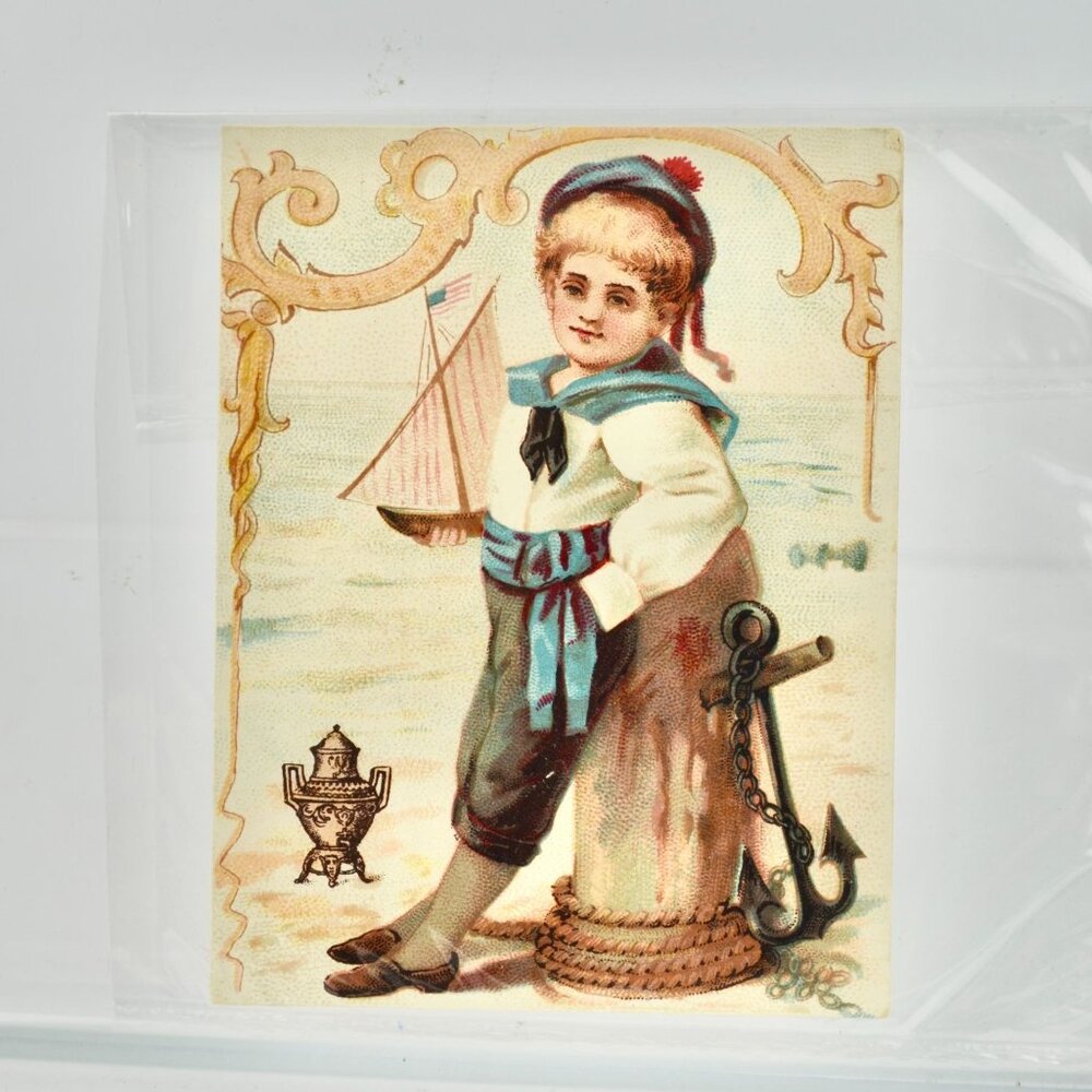 Dilworth Brothers Coffee Victorian Trade Card Antique Boy Sailboat